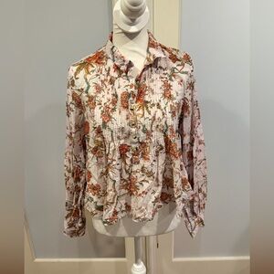Pilcro Floral Blouse in Cream and Orange